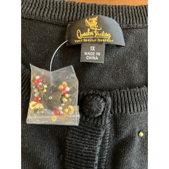 Quacker Factory Cardigan Sweater Wmns Sz 1X Black Bead Sequin Purses Grandmacore - Picture 5 of 9